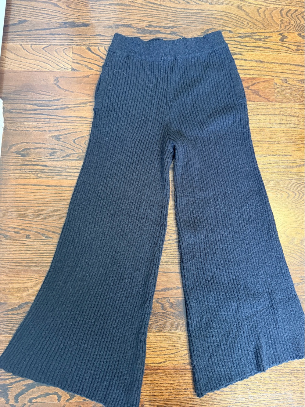 Free People Black Ribbed Knit Flare Pants